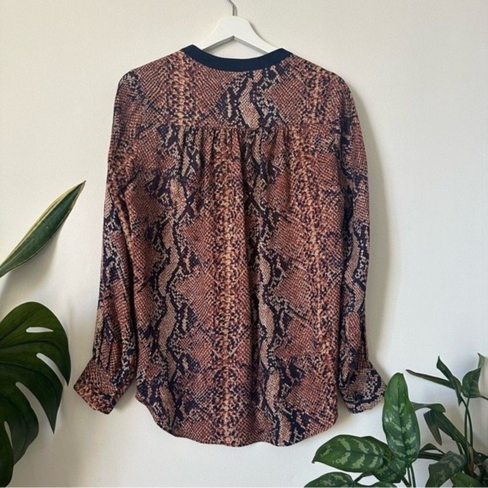 Rebecca Taylor Snakeskin Print Button Down Silk Top Size 4 - Picture 2 of 6